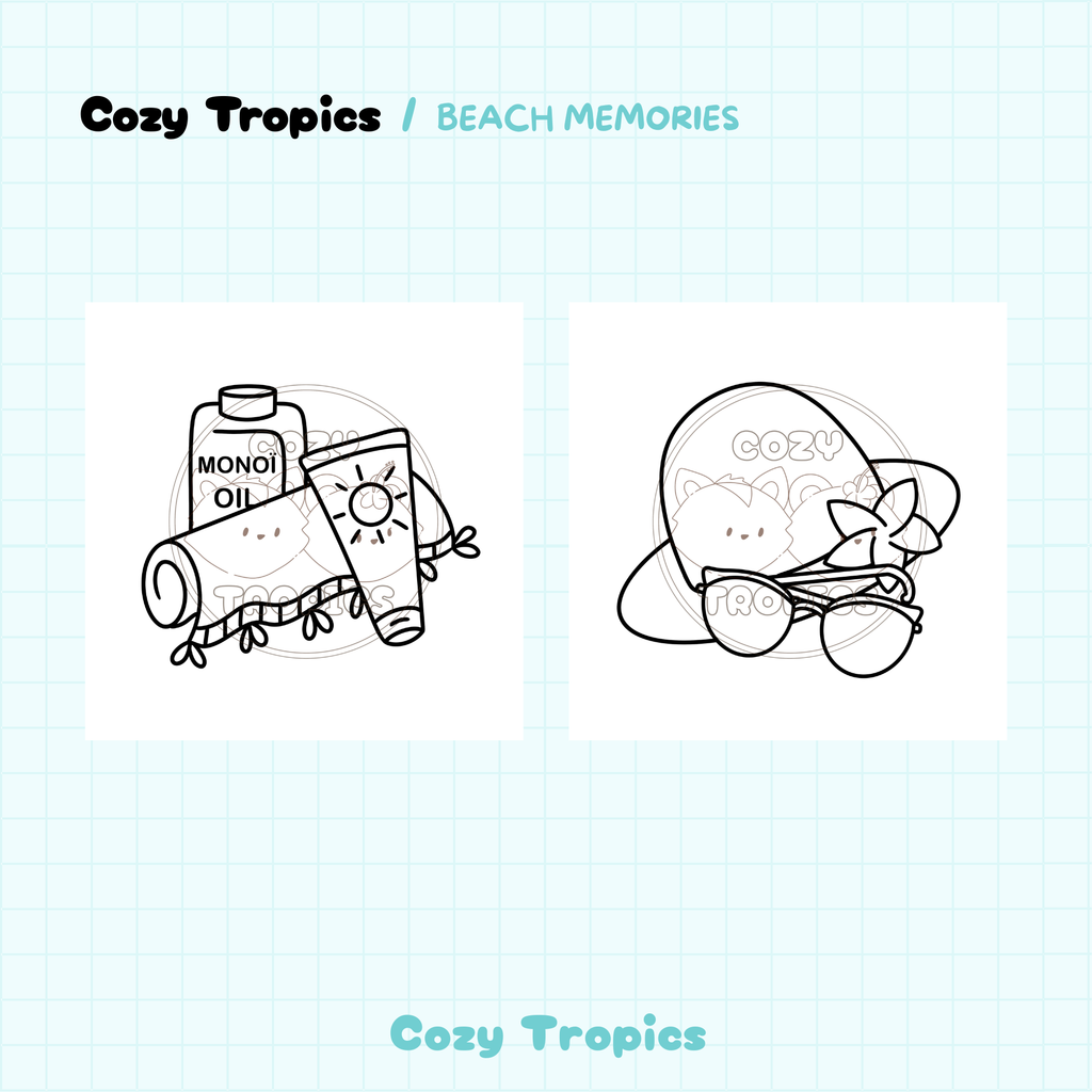 TELECHARGEMENT · Coloriages Objets de plage tropicale