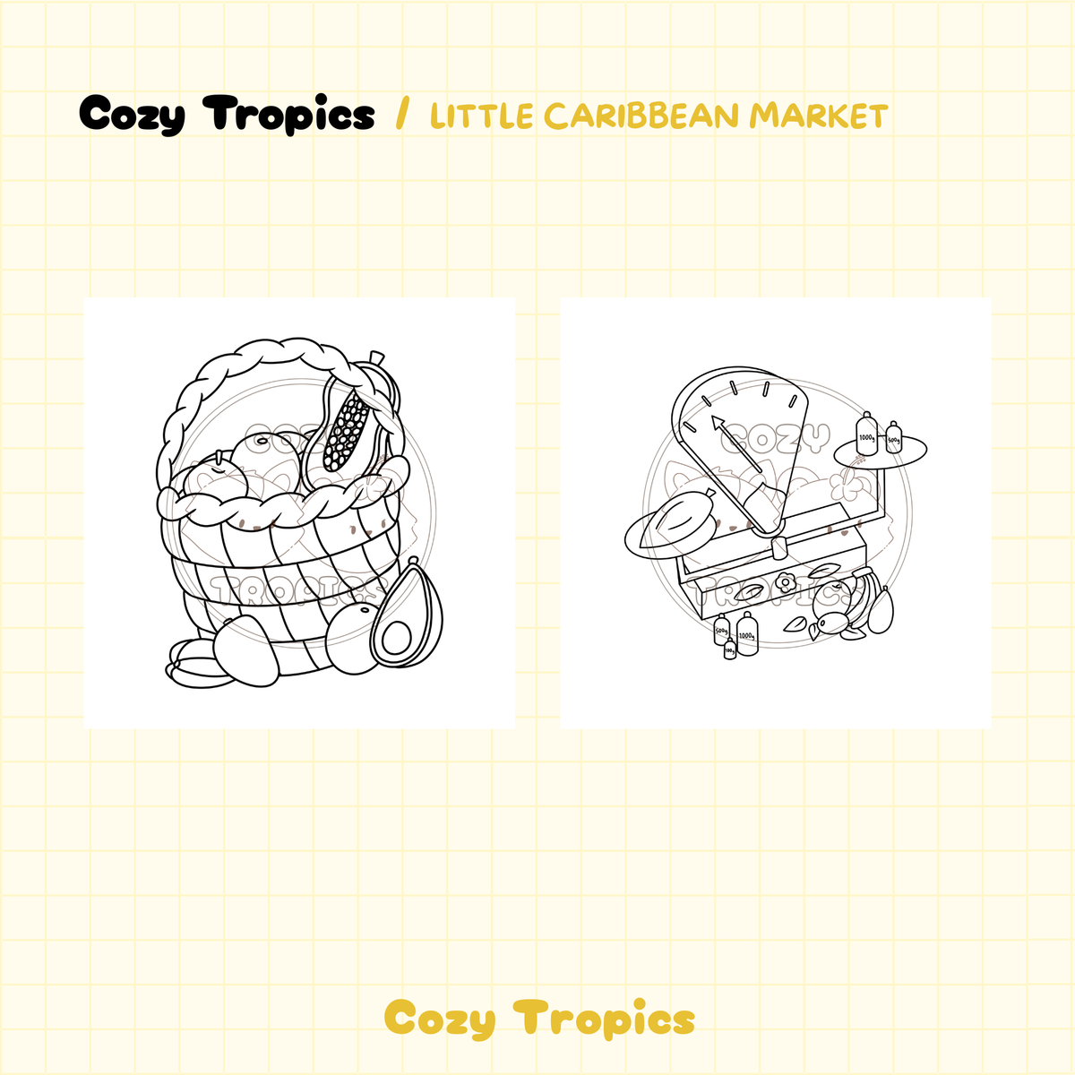 TELECHARGEMENT · Coloriages Objets du marché caraïbe