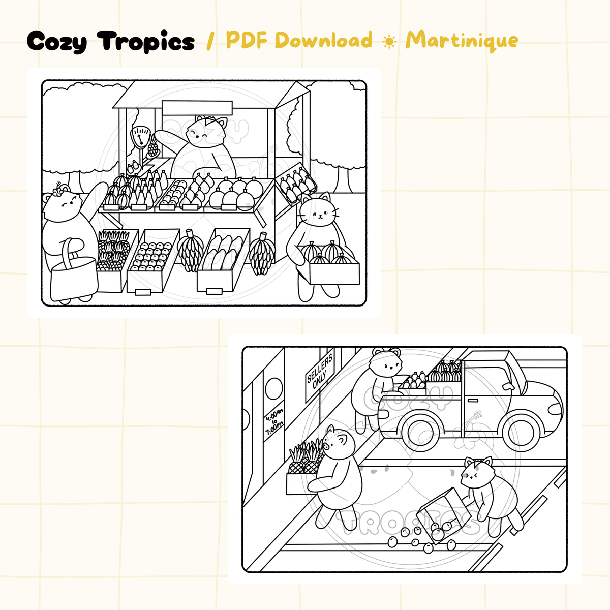DOWNLOAD · Caribbean Market Scene Coloring Pages