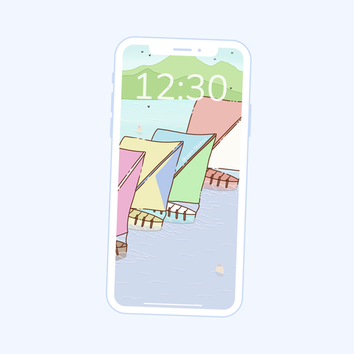 Kawaii phone wallpaper of the Yoles Race in Martinique — hand-drawn tropical digital download by Cozy Tropics