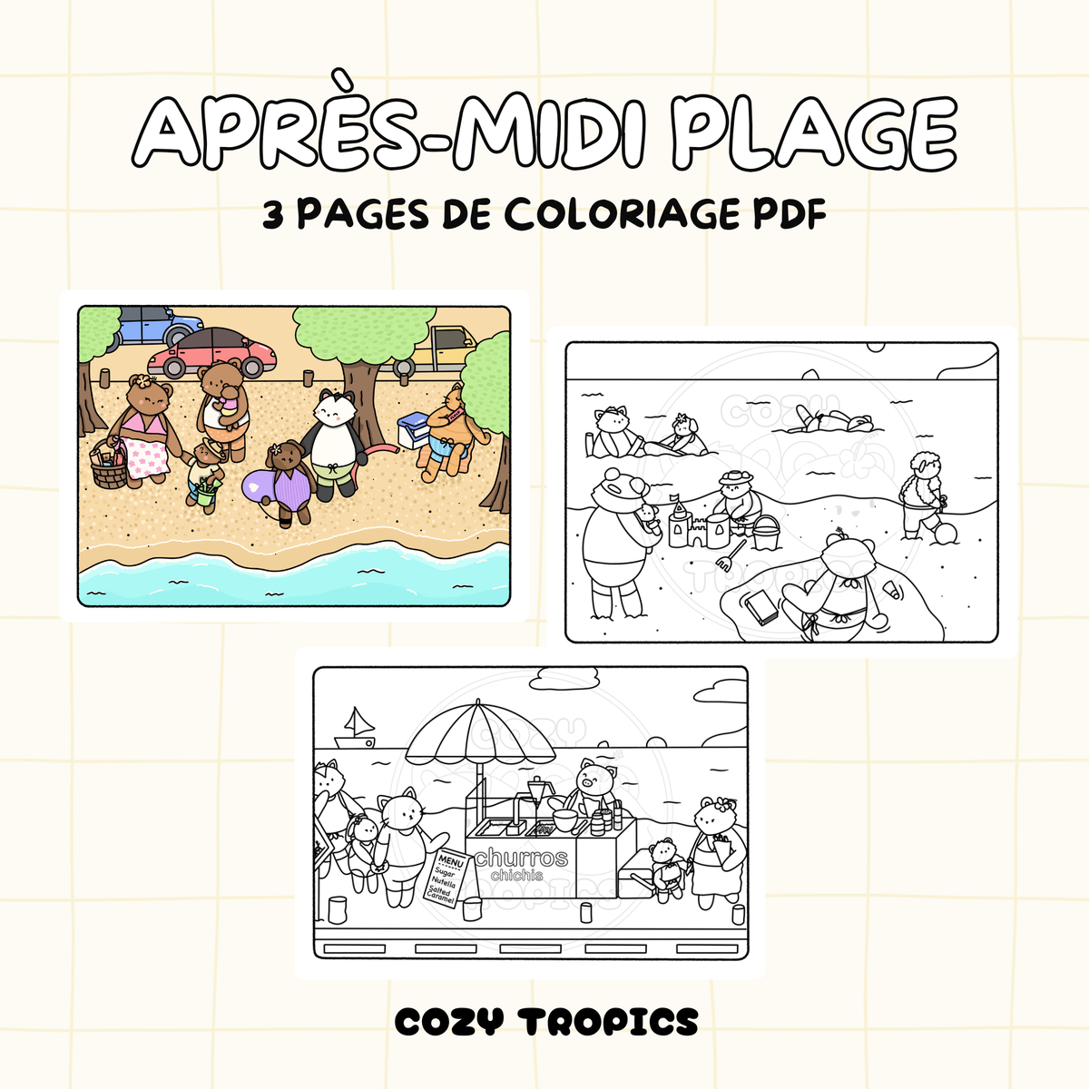 couvertures pack de coloriage cozy - Après-midi plage